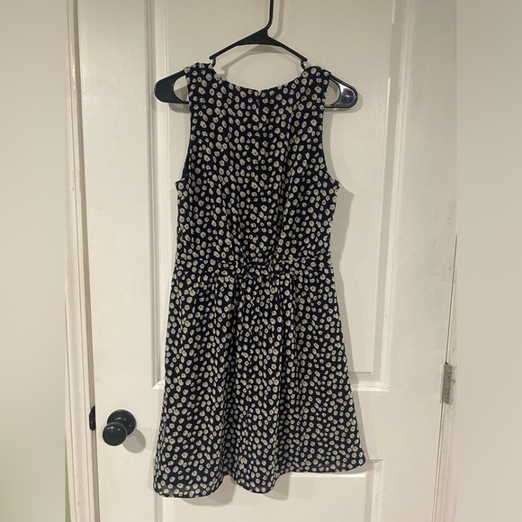 J.Crew A line Dress Fit Flare Floral Sleeveless Navy Blue Yellow Red Size 2 - Picture 6 of 9